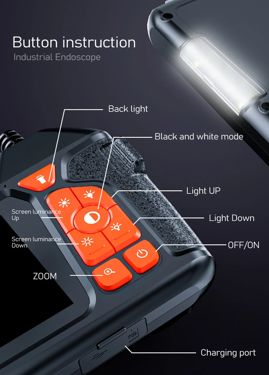 Industrial Endoscope Camera 4.3 inch LCD HD 5.5MM Lens P67 Waterproof Snake Camera LED Lights for Automotive Engine Drain Wall