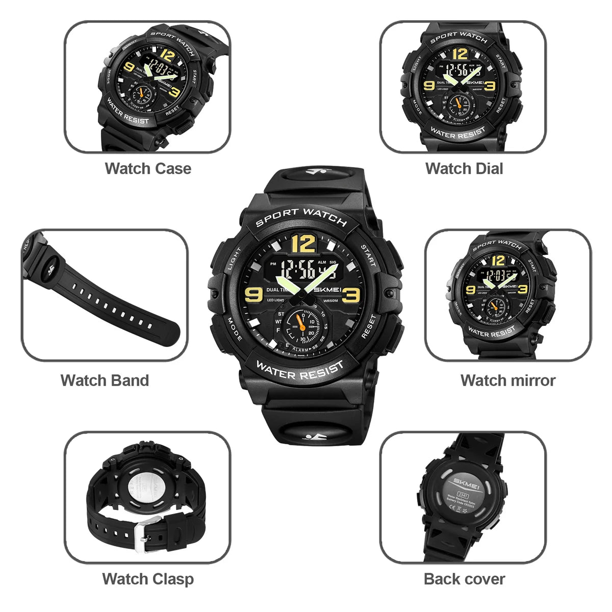 SKMEI Digital Electronic Large Dial Watch Fashion Sport Watches For Men Waterproof Quartz Wristwatch Alarm Clock Horloges Mannen