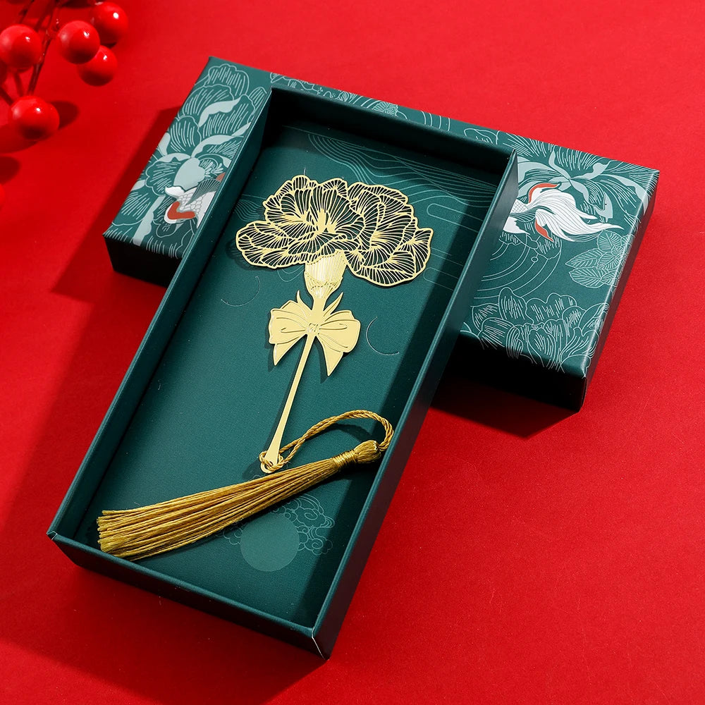 Chinese Style Handmade Book Mark Golden Rose Lotus Flower Bookmarks Reading Marker for Book Lover Gifts for Friend Collection