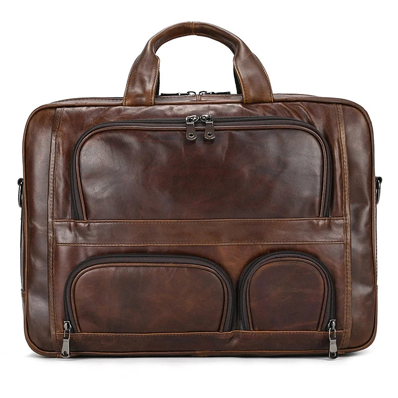 17.3 Inch Laptop Briefcase Genuien Leather Laptop Bag Business Travel Tote Bags Handbags For Men Male Large Brief Case Bag Retro