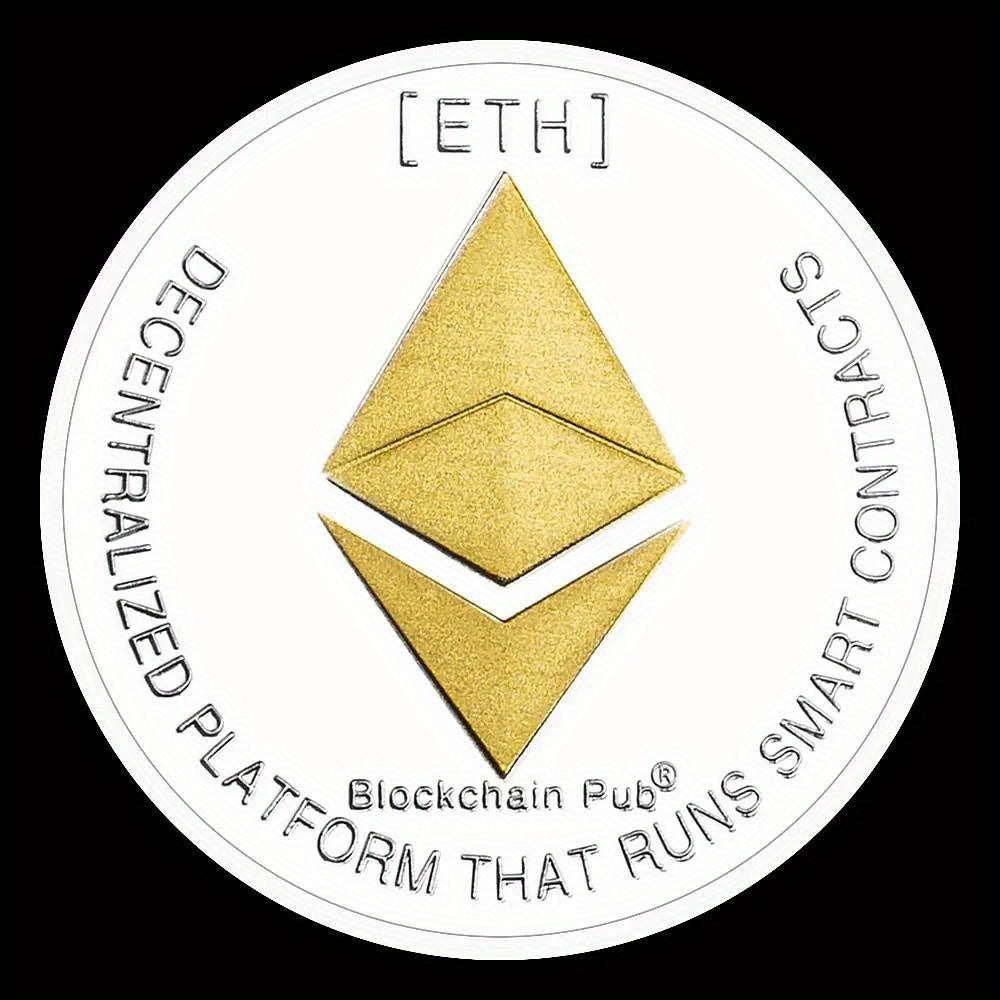 Ethereum Coin Souvenir Commemorative Silvery Plated Collectibles Coin Challenge Coin ETH Physical Cryptocurrency Crypto Coin