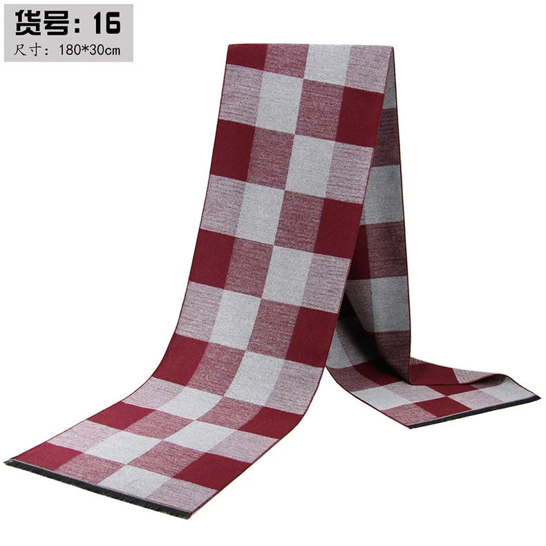 Classic Plaid Men Scarfs Winter Warm Cashmere Soft Scarf For Men Casual Business Neckerchief Black Gray Silk Scarves 30*180cm