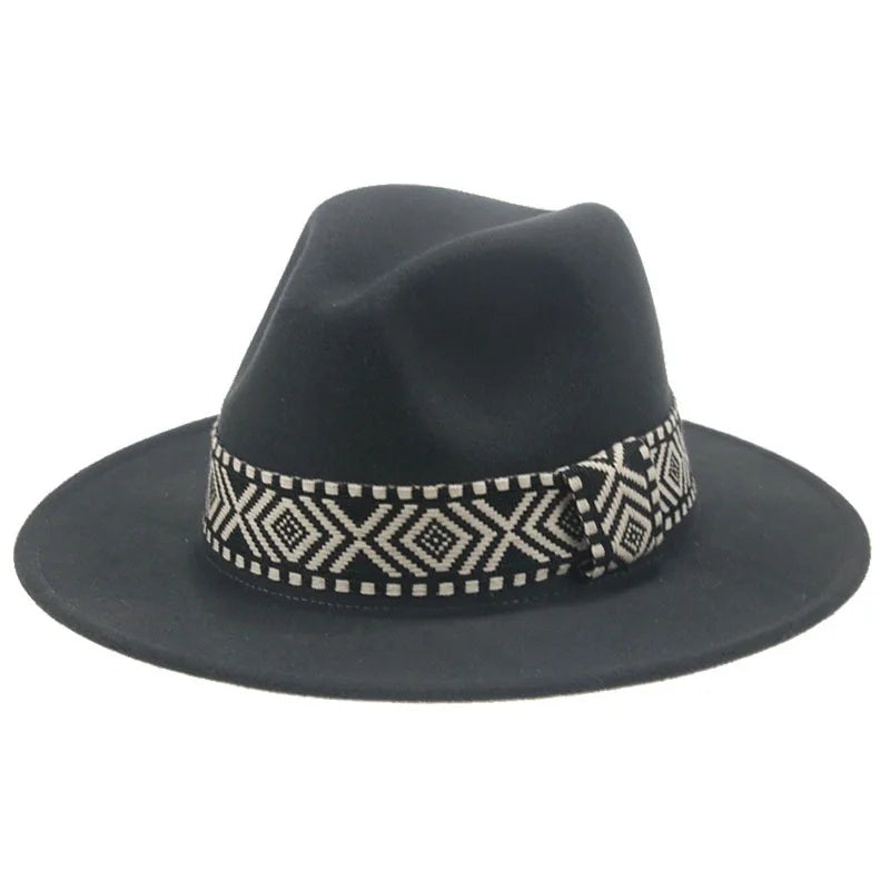 Spring and Autumn Wide-brimmed Woolen Hat, Jazz Bowler Hat, Bohemian National Style Square Band Festival Party Performance Hat