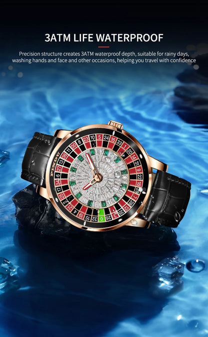 PINDU Design Mechanical Watch NH35 Movement Arabic numerals Rotating Dial Roulette Automatic Watch Diamond Luminous Hands P6616