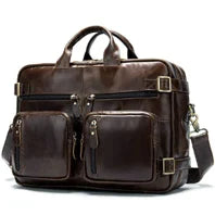 Vintage Crazy Horse Genuine Leather Men Briefcase 15" Laptop Bag Work Business Bag Shoulder Messenger Bag Male Tote Handbag