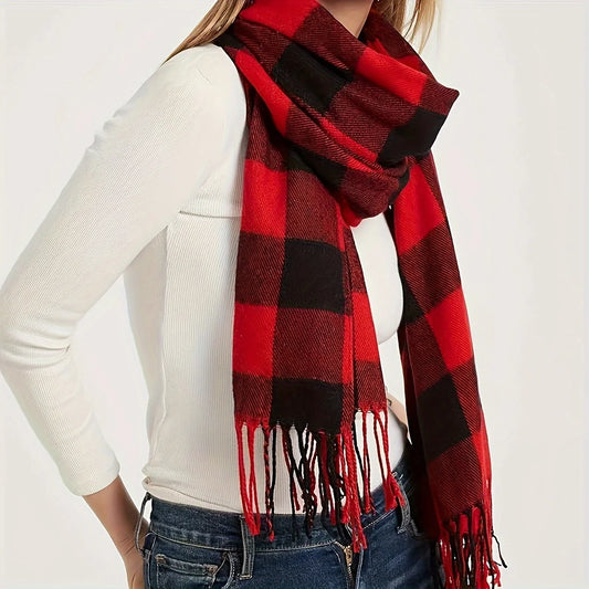 Unisex Imitation Cashmere Plaid Scarf Soft Solid Women Winter Shawl New Wrap Bandana Pashmina Tassel Thicken Warm Neckerchief