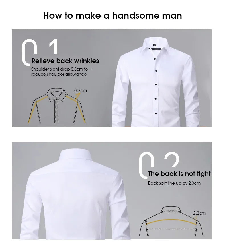 Spring Men's Social Shirt Slim Business Dress Shirts Male Long Sleeve Casual Formal Elegant Shirt Blouses Tops ManBrand Clothe