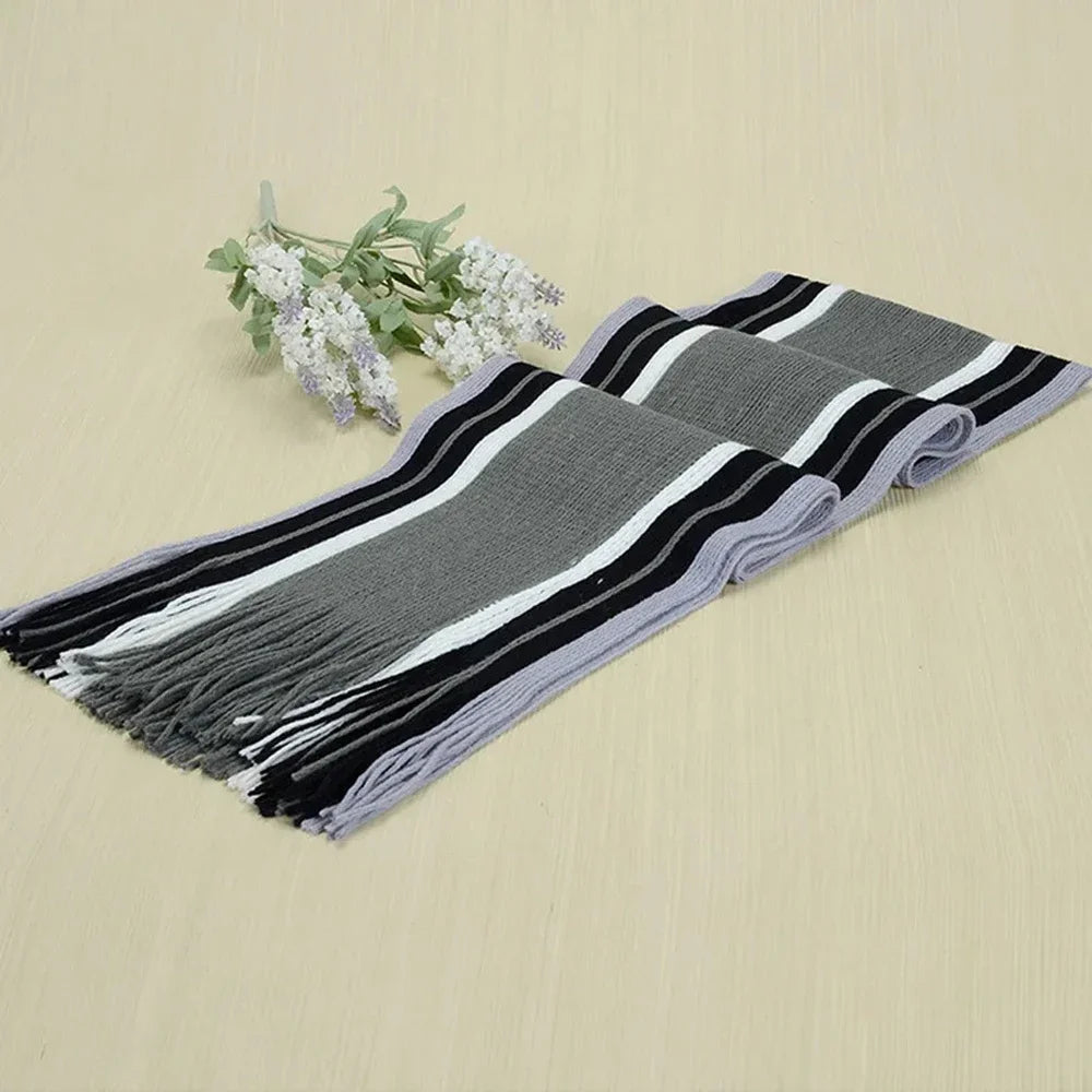 Classic Men's Scarf Winter Warm Faux Cashmere Soft Tassel Long Shawl Business Casual Striped Scarf Men's Clothing Accessories