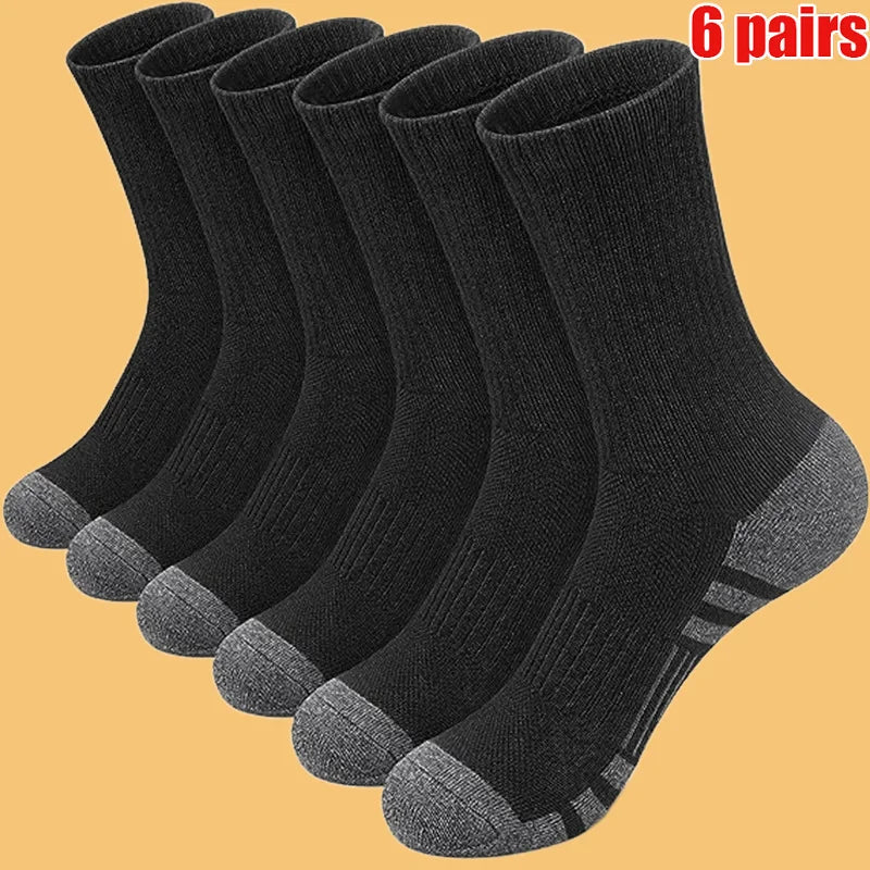 6 Pairs 2024 New Top Quality Men's Outdoor Socks High Long Tube Socks Breathable Soft Ground-Gripping White Black Football Socks