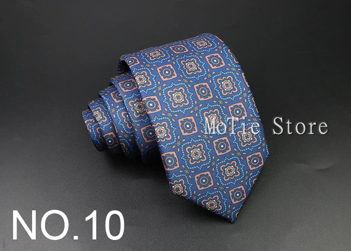 Men's Fashion Silk Tie 7.5cm Soft Novelty Necktie Blue Green Orange Color Ties For Men Dot Floral Bowtie Wedding Business Gift