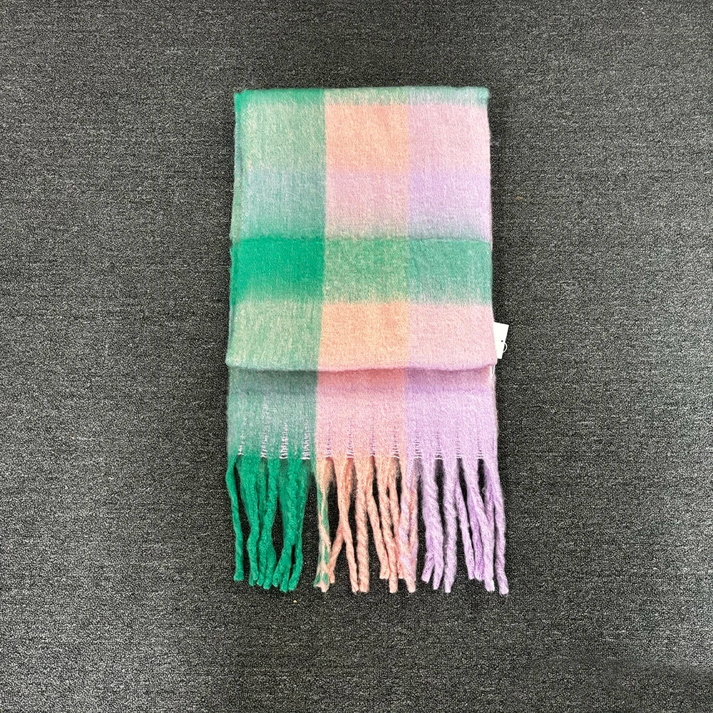 Winter Fashion Brand Plaid Scarf Women Warm Pashmina Female Scarves Wraps Bufanda Tassels Shawl Long Rainbow Hairy Luxury Brand