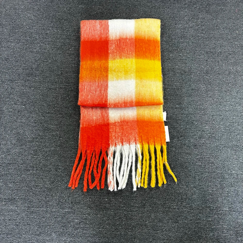 Winter Fashion Brand Plaid Scarf Women Warm Pashmina Female Scarves Wraps Bufanda Tassels Shawl Long Rainbow Hairy Luxury Brand