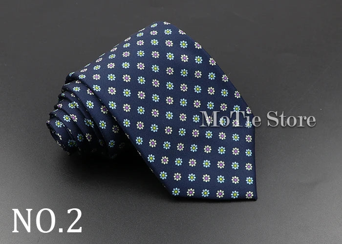 Men's Fashion Silk Tie 7.5cm Soft Novelty Necktie Blue Green Orange Color Ties For Men Dot Floral Bowtie Wedding Business Gift