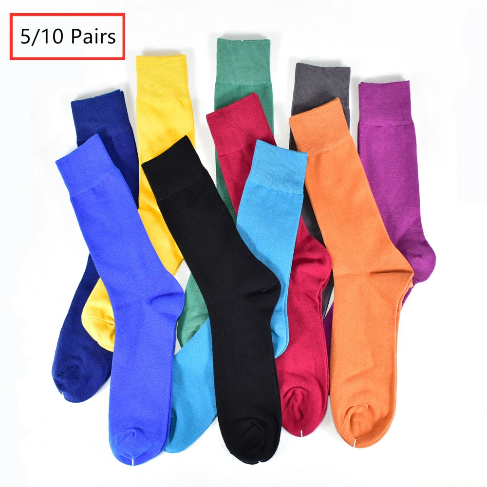 5/10 Pairs Men's Socks Cotton Breathable and Sweatproof Multicolor Four Seasons High Quality Black Dress Men's Crew Socks