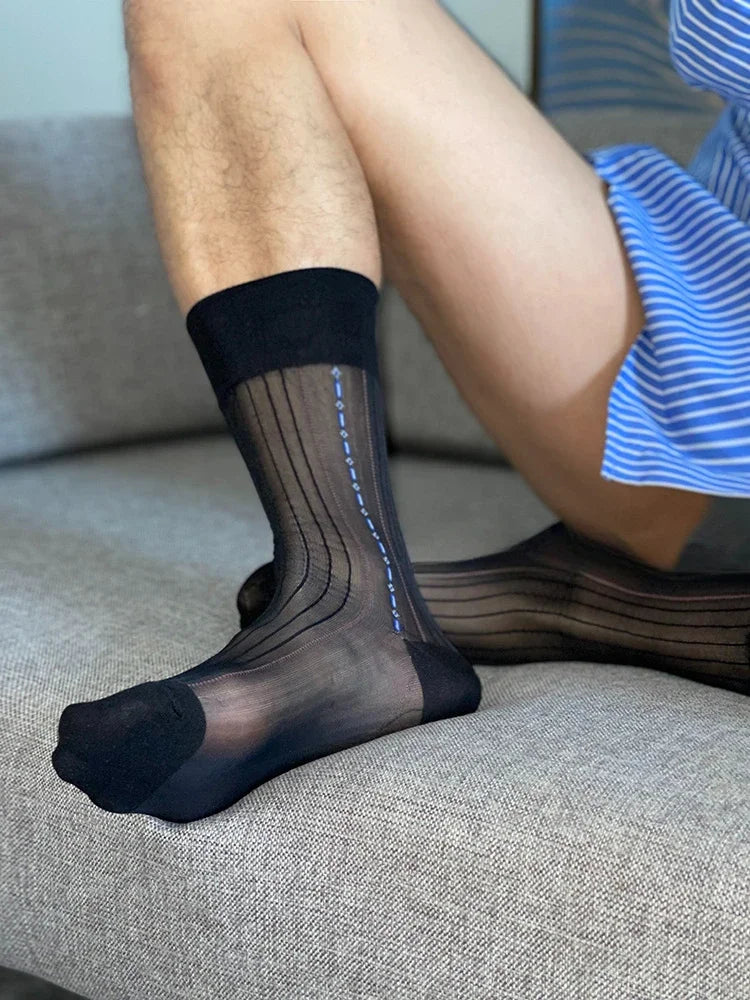 Jacquard Tube Socks for Man Sheer Loose Business Work Socks Retro Classic Man Old Time Socks Vintage Style Ribbed Sexy Stockings