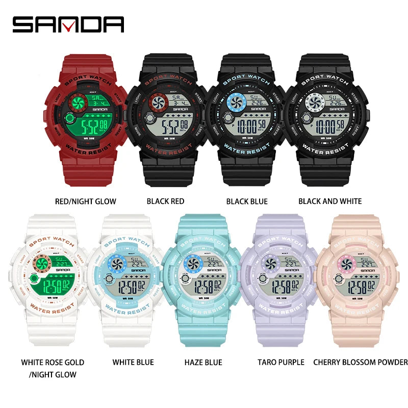 SANDA G Style Fashion Women Sport Watches Alarm Clock Waterproof Stopwatch LED Digital Women Electronics Chronograph Wrist Watch