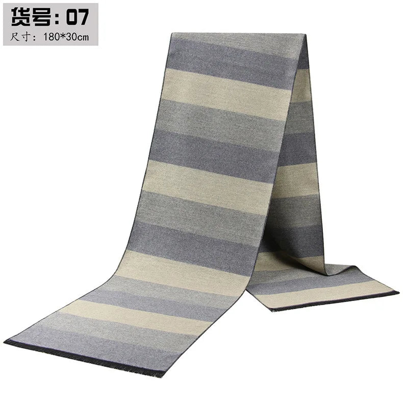 Classic Plaid Men Scarfs Winter Warm Cashmere Soft Scarf For Men Casual Business Neckerchief Black Gray Silk Scarves 30*180cm