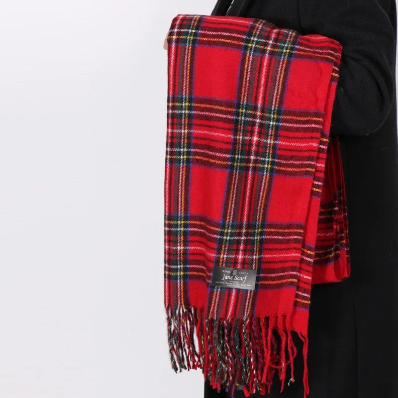 Red Plaid Scarf Women Luxury Brand Designer Winter Keep Warm Cashmere Ring Scarf Neck  Pashmina with Tassel Shawl