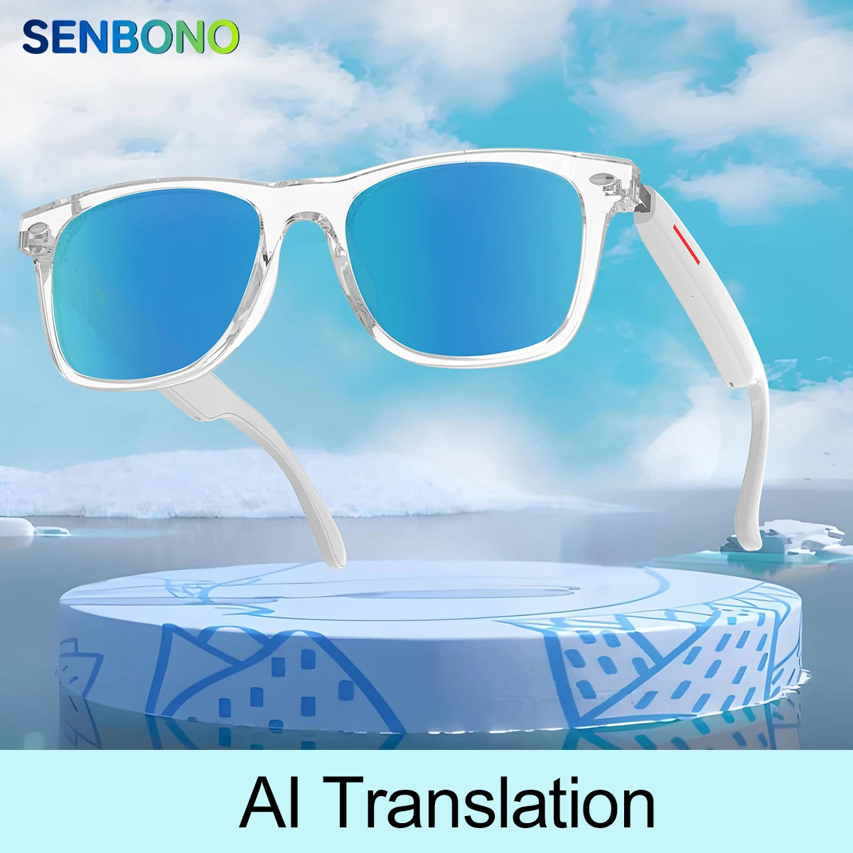 SENBONO Smart Glasses AI Translation Glasses 100+ Languages Real-time Translation Bluetooth Music Built-in Mic & Speakers