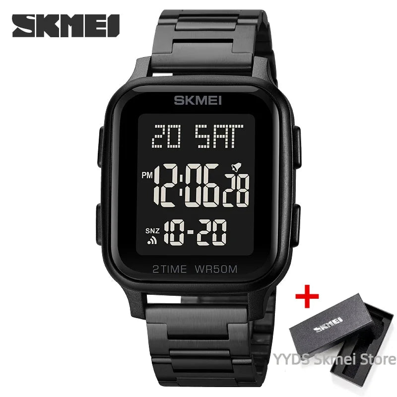 SKMEI 1859 Sport Watches for Men Waterproof Digital Electronic Stainless Steel Clock LED Display Wristwatches Mens Reloj Hombre