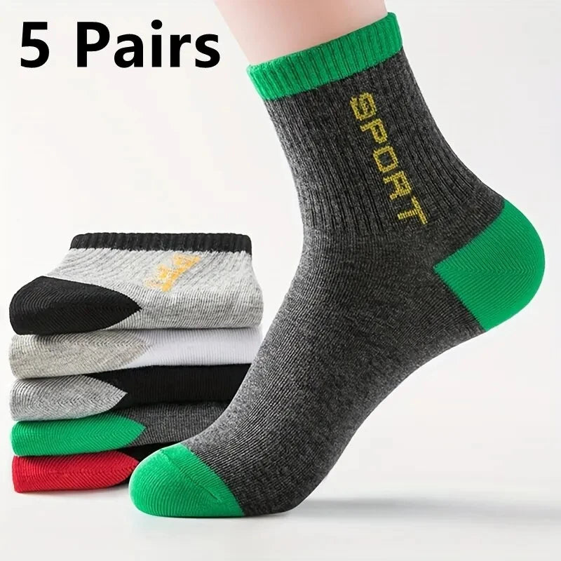 5 Pairs Of Men's Socks, Autumn And Winter Vintage Fun Fashion Athletic Socks, Sports Trend Socks