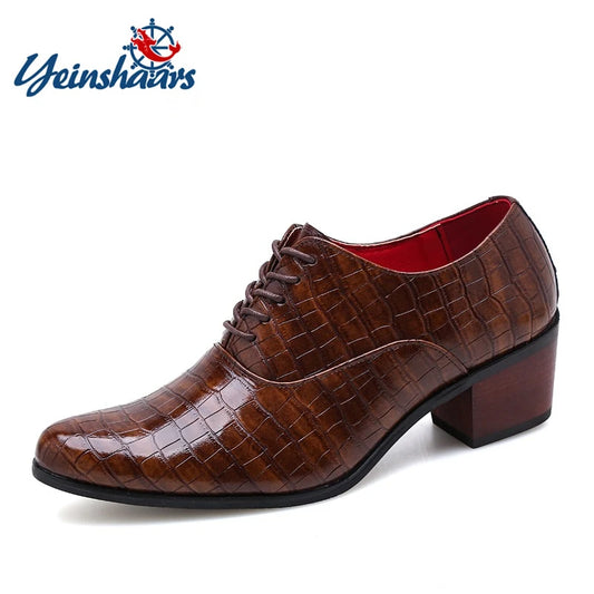 New Crocodile Increase Men's Heel Shoes Formal Leather Brown Men Loafers Dress Shoes Fashion Mens Casual Shoes Zapatos Hombre