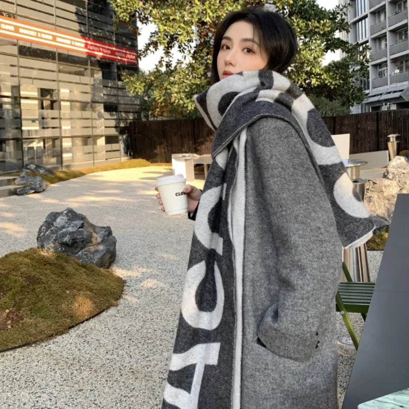 Luxury Cashmere Scarf Large Letter Winter Warm Shawl And Wrap Bandana Pashmina Long Female Foulard Thick Blanket Hairy Bufanda