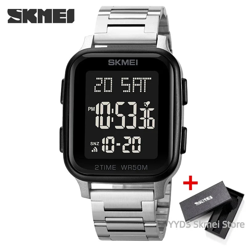 SKMEI 1859 Sport Watches for Men Waterproof Digital Electronic Stainless Steel Clock LED Display Wristwatches Mens Reloj Hombre