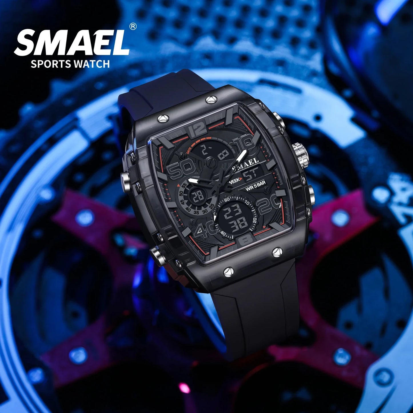 SMAEL 8109 Dual Display LED Night Light Leisure Student Electronic Watch New Men's Watch Multifunctional Sports 50M Waterproof