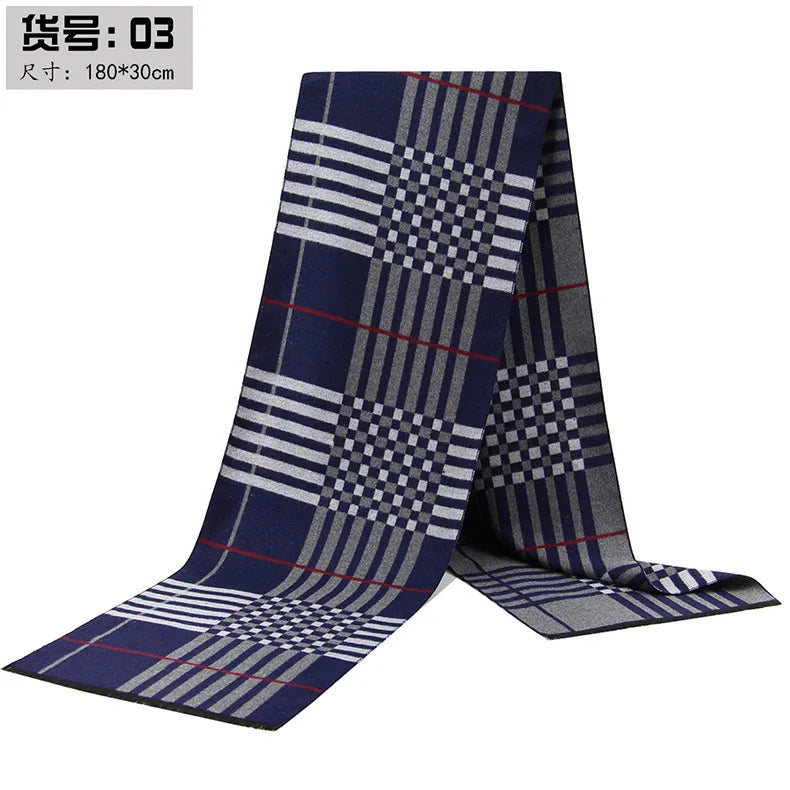 Classic Plaid Men Scarfs Winter Warm Cashmere Soft Scarf For Men Casual Business Neckerchief Black Gray Silk Scarves 30*180cm