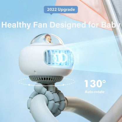 Mini Flexible Air Conditioner 3600mAh USB Chargeable Stroller Cooling Fan 130° Auto Rotation Quiet Wind Handheld for Outdoors
