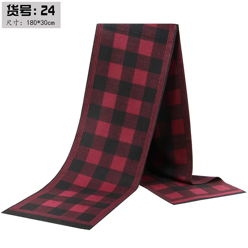 Classic Plaid Men Scarfs Winter Warm Cashmere Soft Scarf For Men Casual Business Neckerchief Black Gray Silk Scarves 30*180cm