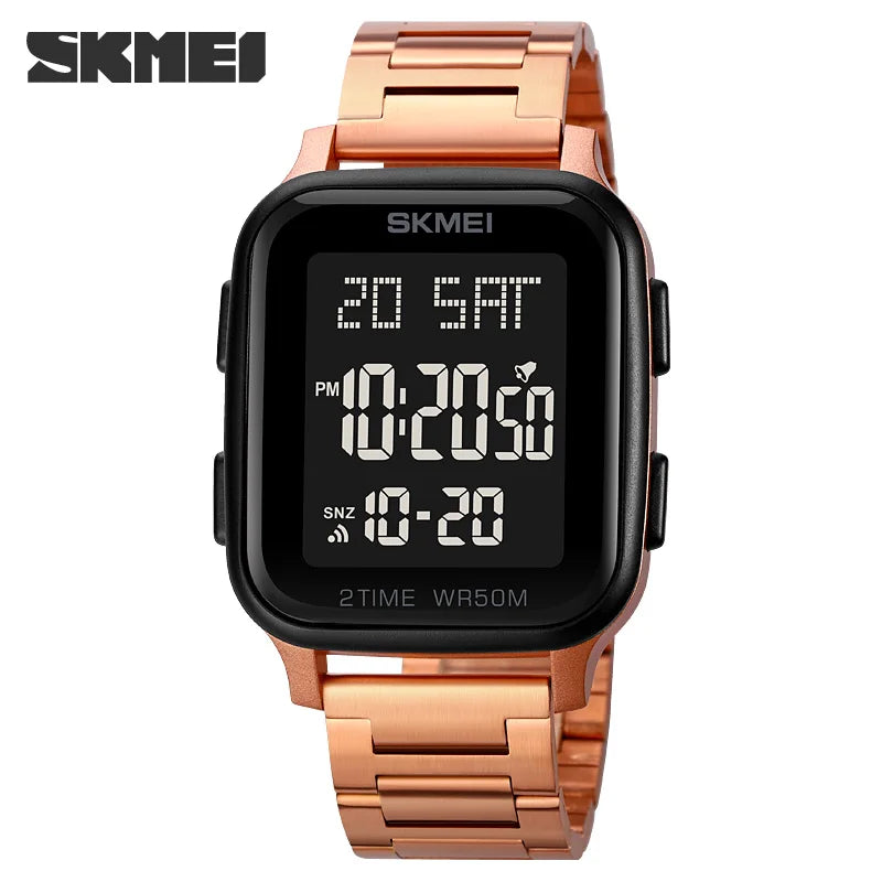 SKMEI 1859 Sport Watches for Men Waterproof Digital Electronic Stainless Steel Clock LED Display Wristwatches Mens Reloj Hombre