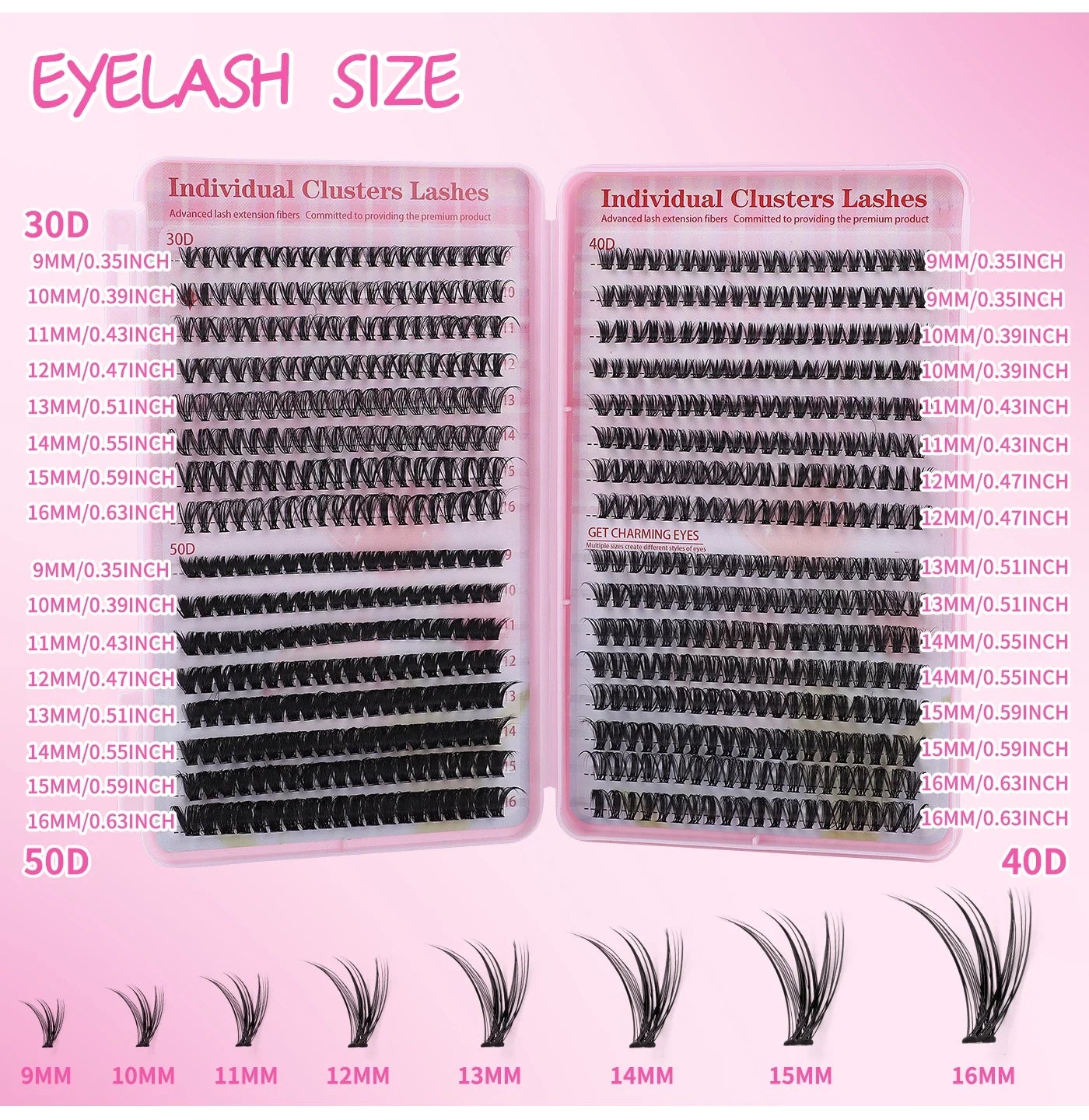 Lash Extension Kit 640 Pcs 3D Thick Fluffy Lash Clusters 30+40+50D 9-16mm Eyelash Set Individual Lashes with Bond and Remover