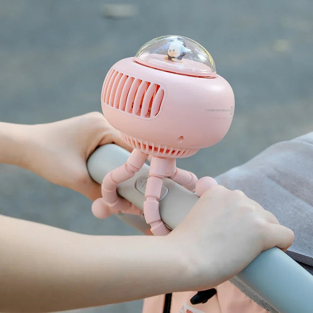 Mini Flexible Air Conditioner 3600mAh USB Chargeable Stroller Cooling Fan 130° Auto Rotation Quiet Wind Handheld for Outdoors