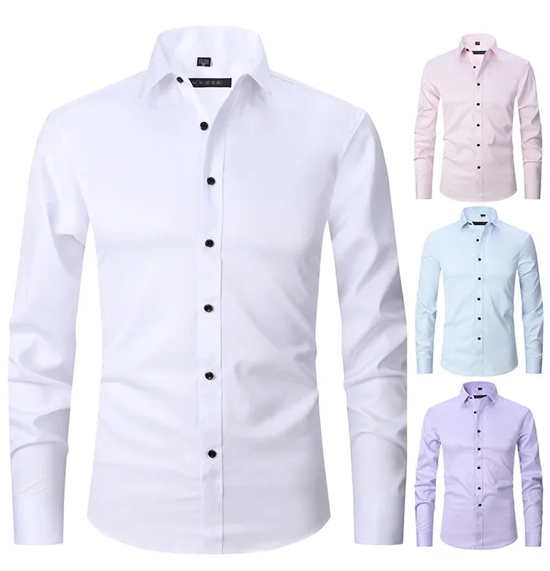 Spring Men's Social Shirt Slim Business Dress Shirts Male Long Sleeve Casual Formal Elegant Shirt Blouses Tops ManBrand Clothe