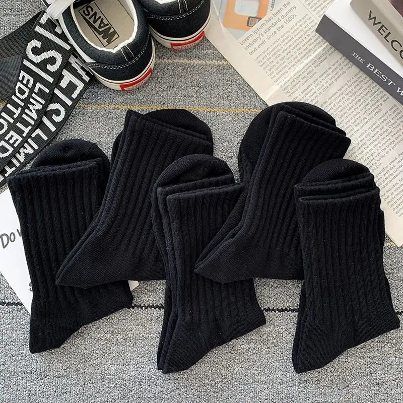 New 5 Pairs Cool Men Black White Warm Socks Set Autumn Winter Male Solid Color Sport Short Socks For Men