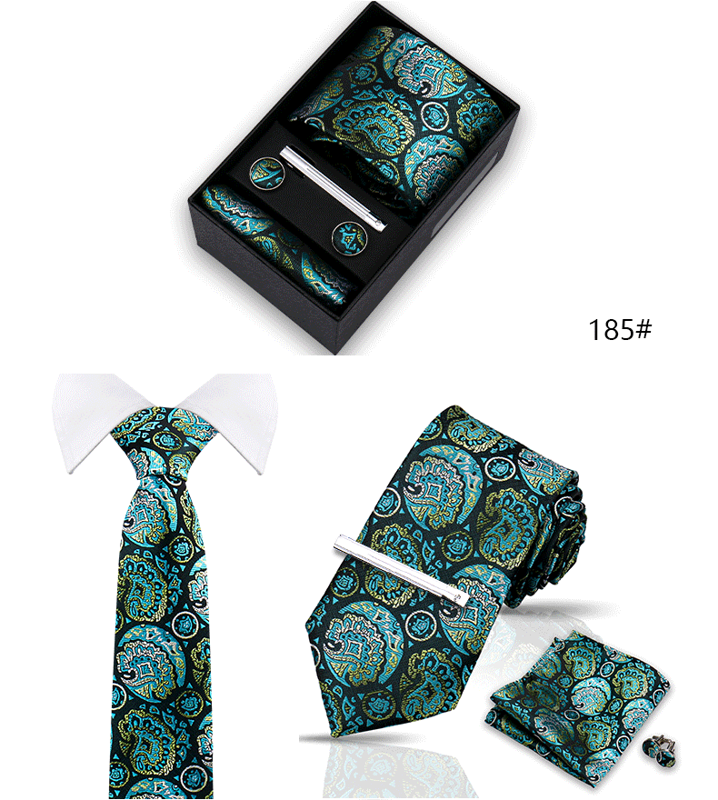 Tie Set For Men Silk Necktie Wedding Cufflinks Box Gift Tie Clip Men Pocket Square Necktie Luxury Business Gravatas