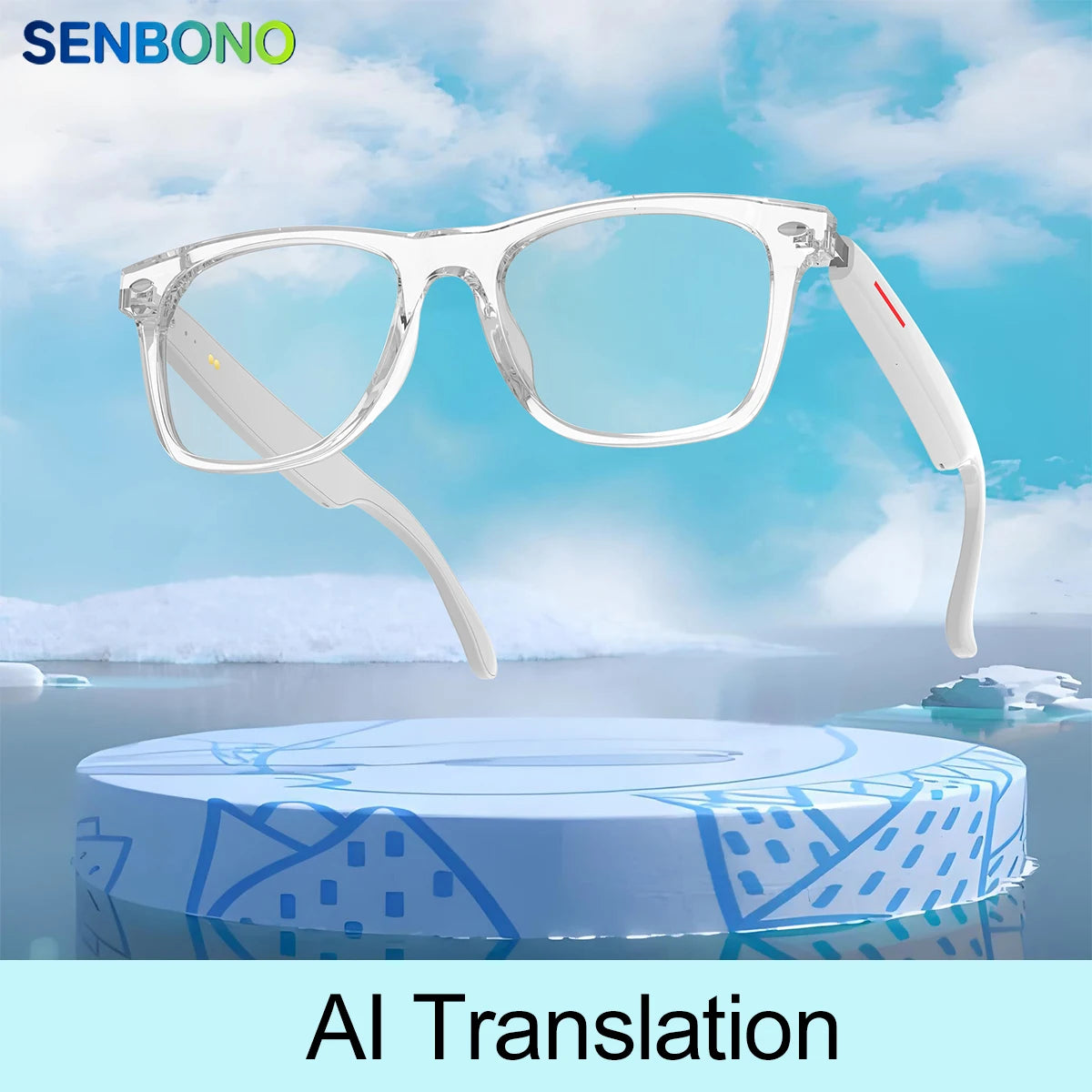 SENBONO Smart Glasses AI Translation Glasses 100+ Languages Real-time Translation Bluetooth Music Built-in Mic & Speakers