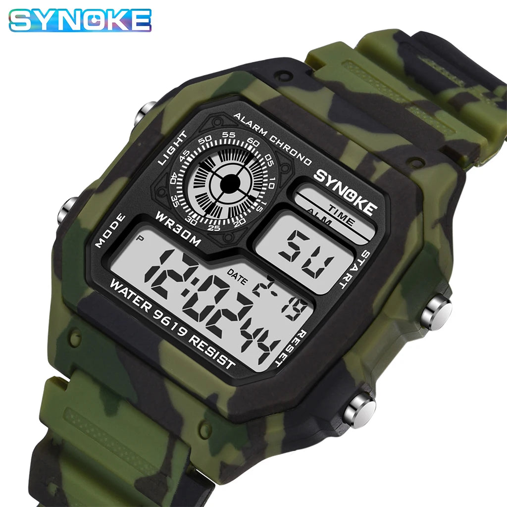 SYNOKE Outdoor Military Digital Watch For Men Fashion Retro Men Watch Sports Waterproof Men Watch Multifunctional Luminous