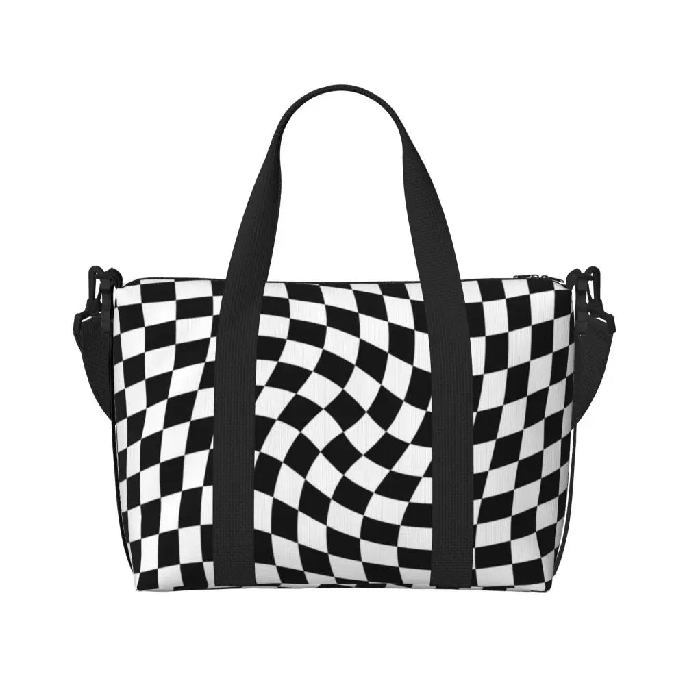 Custom Popular Tartan Plaid Beach Tote Bag for Women Extra Large Gym Carry On Geometric Gingham Check Texture Shopping Bags