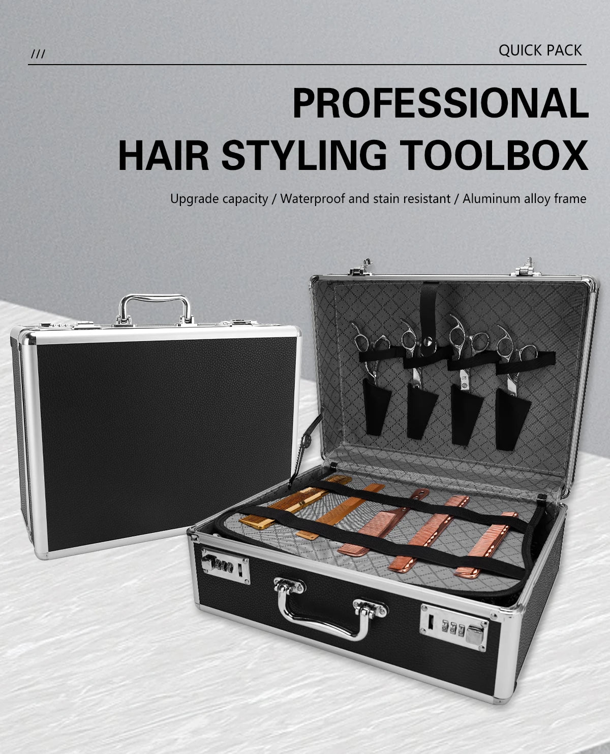 Top Black Aluminum Hard Suitcase Barber Tool Salon Hairdressing Accessories With Password Atorage Case Carrying Travel Box