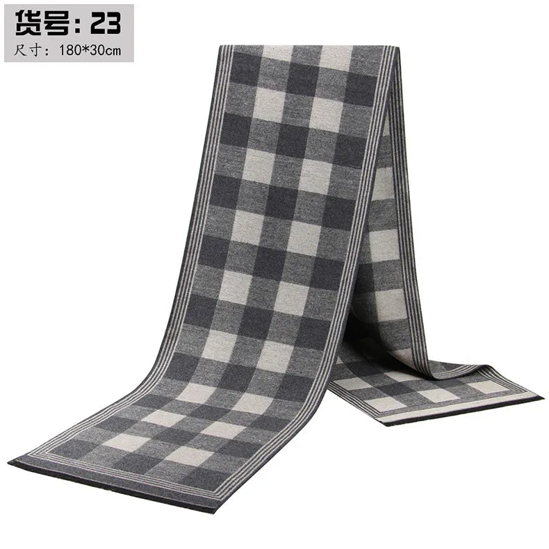 Classic Plaid Men Scarfs Winter Warm Cashmere Soft Scarf For Men Casual Business Neckerchief Black Gray Silk Scarves 30*180cm