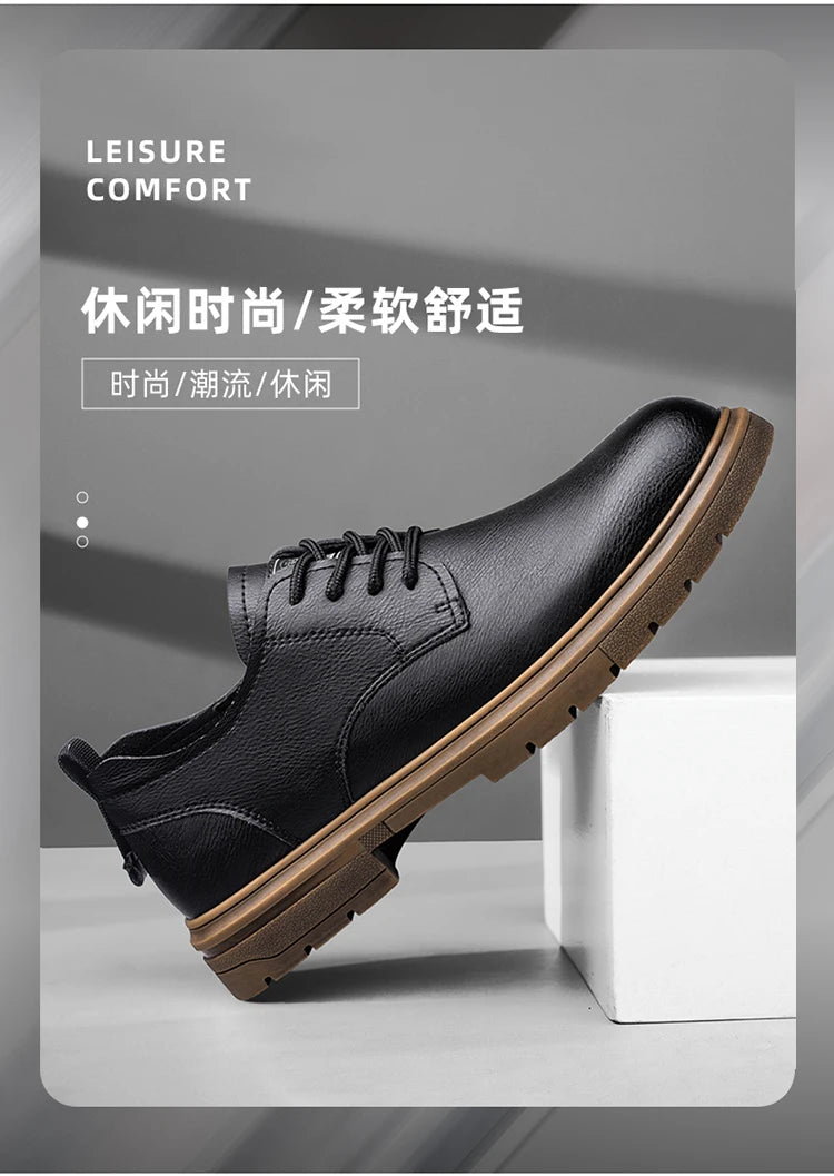 CLOHOC two layer cowhide business casual shoes breathable soft sole comfortable classic lace-up men's shoes