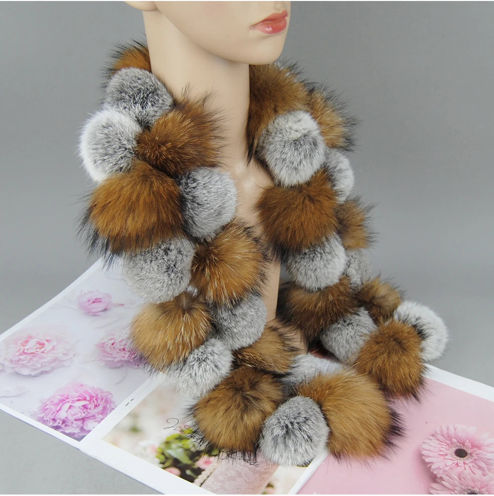 Luxury Brand Women Winter Natural Real Raccoon Fur Scarf Fashion Lady Warm Genuine Fox Fur Neckerchief Real Fox Fur Ring Scarves