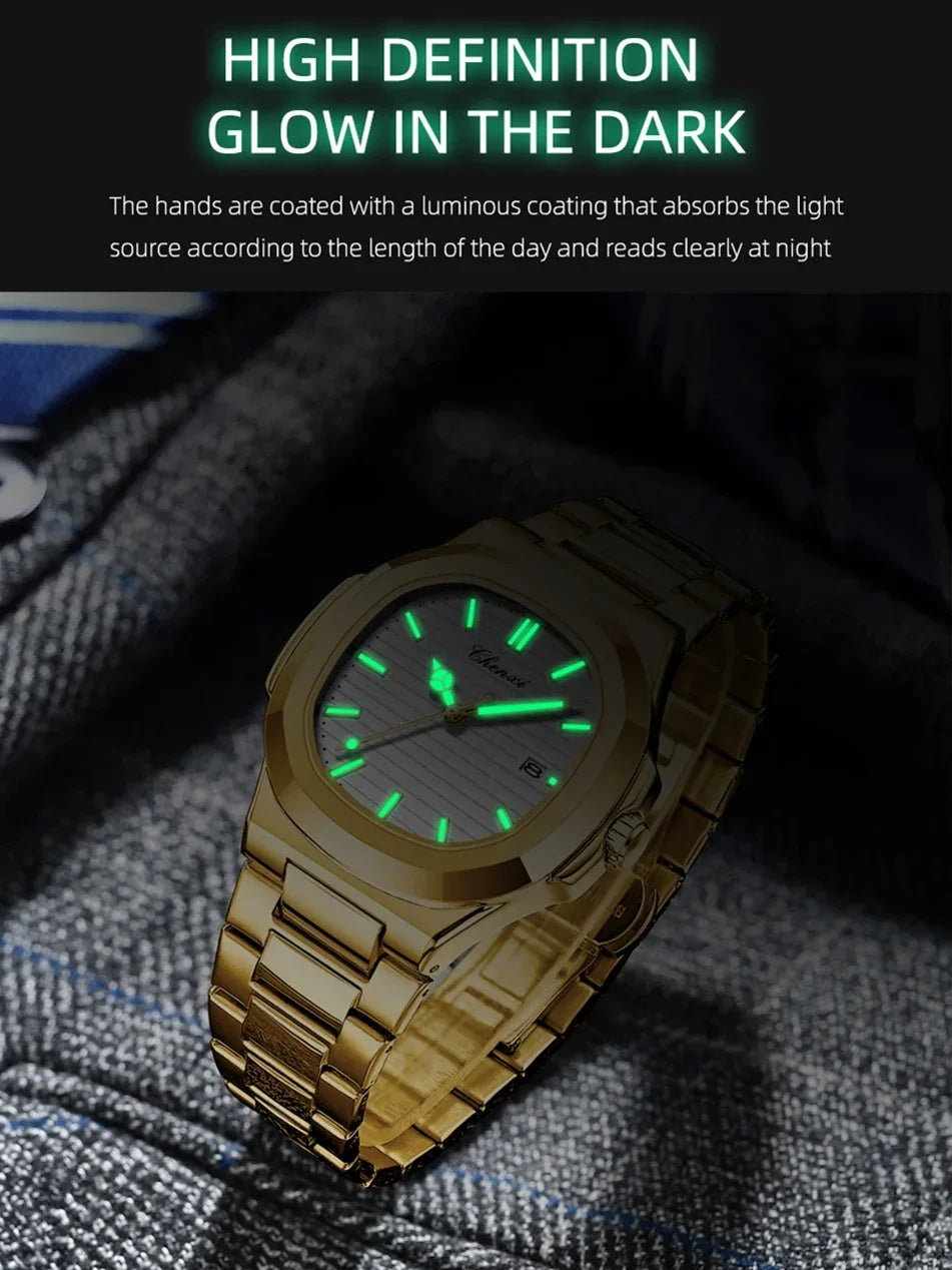 CHENXI 8222 Luxury Gold Stainless Steel Luminous Casual Business Watch For Men Fashion Quartz Wristwatches Waterproof