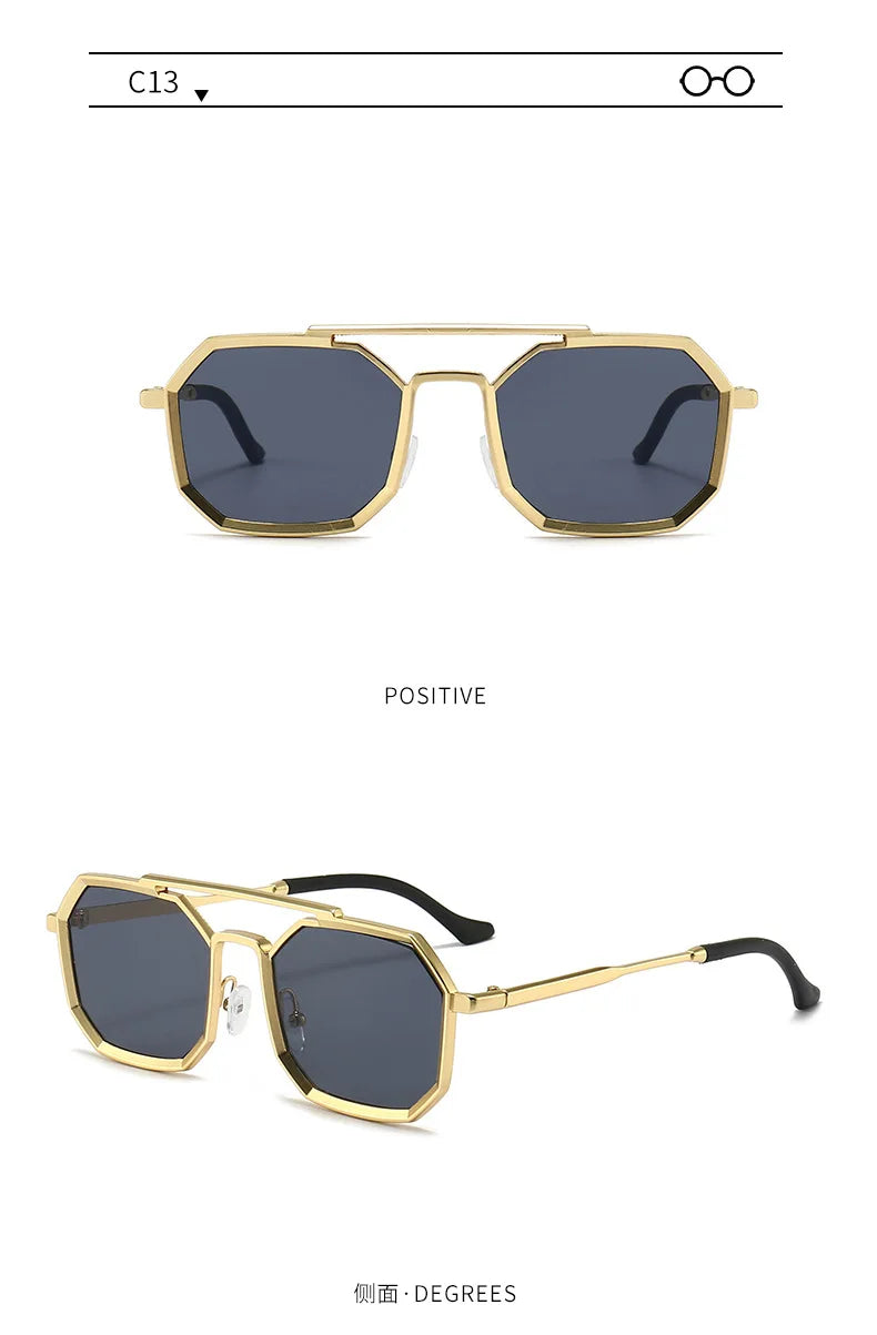 Metal Frames Sunglasses For Men Women Fashion Polygonal Double Bridges Sun Glasses Luxury Brand Outdoor Driving Eyewear