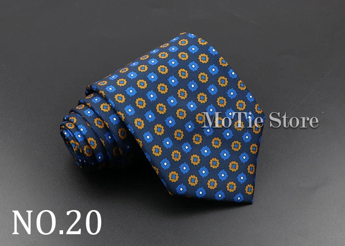 Men's Fashion Silk Tie 7.5cm Soft Novelty Necktie Blue Green Orange Color Ties For Men Dot Floral Bowtie Wedding Business Gift