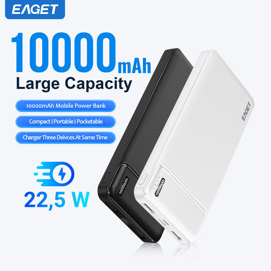 Eaget 10000mAh Power Bank 22.5W PD Fast Charging Powerbank Portable Battery Charger for iPhone 16Pro 15 14 13 Xiaomi Poco