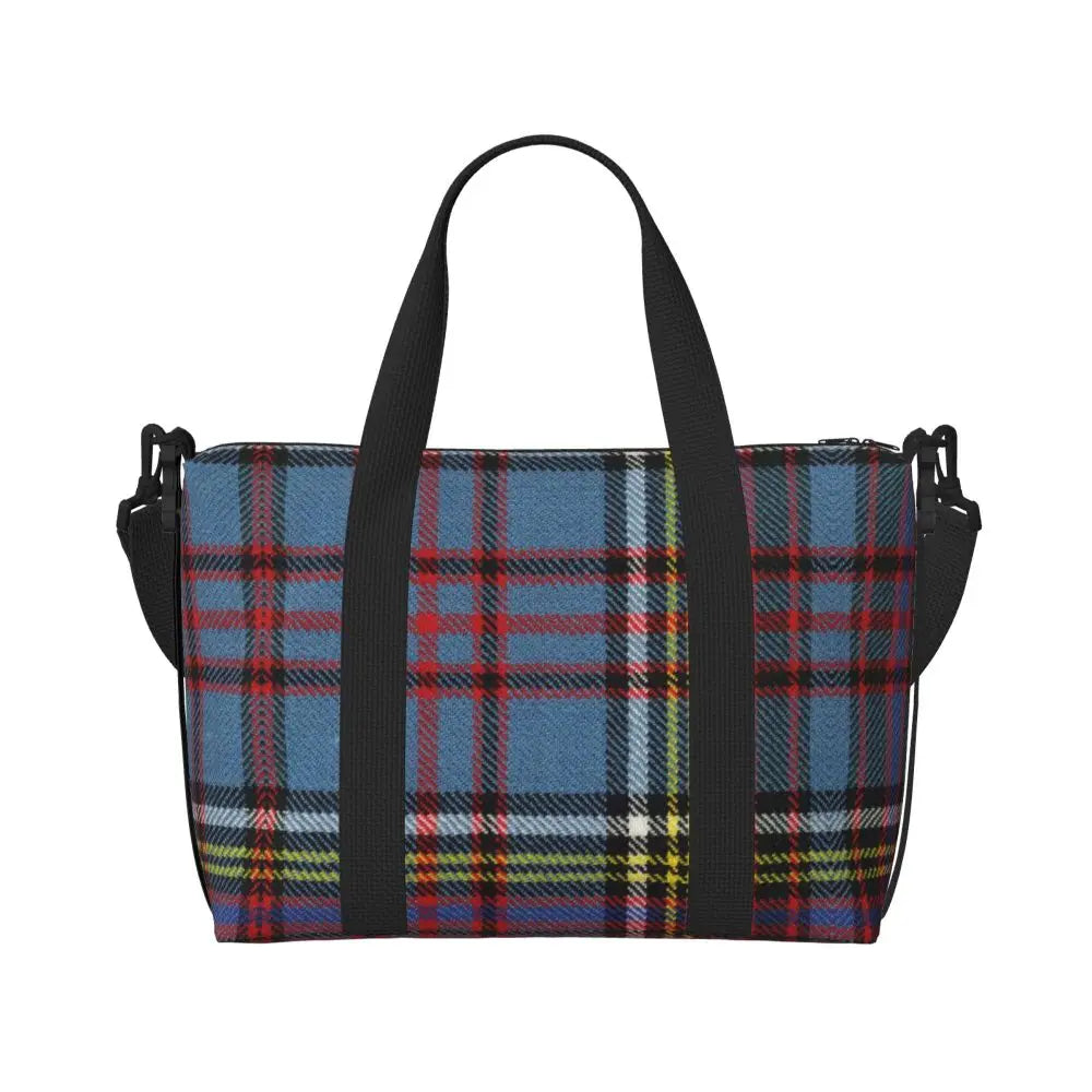 Custom Popular Tartan Plaid Beach Tote Bag for Women Extra Large Gym Carry On Geometric Gingham Check Texture Shopping Bags